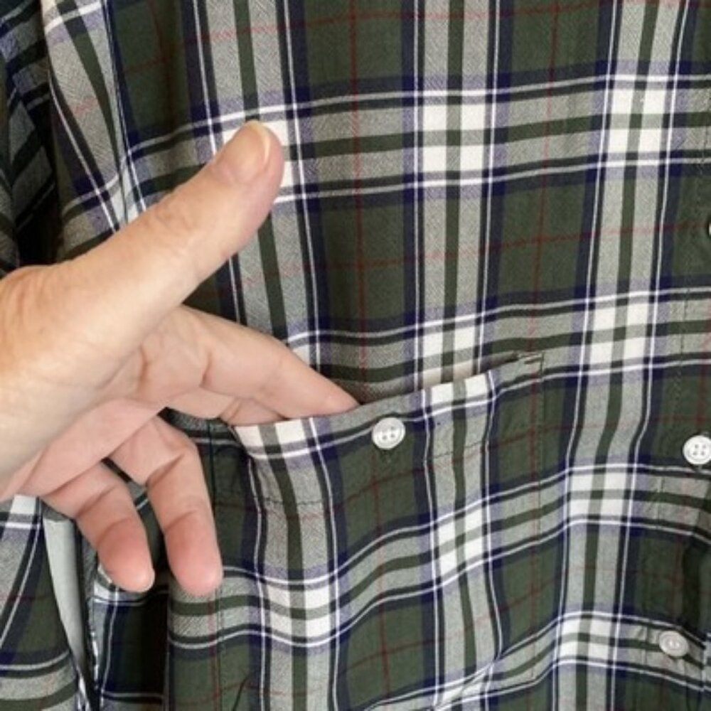 Max Studio Buffalo Plaid Shirt Green & White XL Adjustable Long Sleeves Rayon - Picture 3 of 12